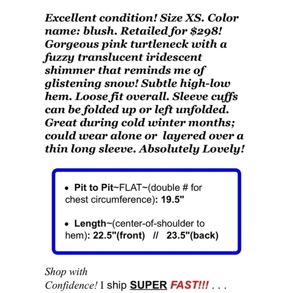 $298 Kate Spade Sz XS Blush Pink Fuzzy Iridescent Shimmer Turtleneck Sweater - Picture 2 of 9